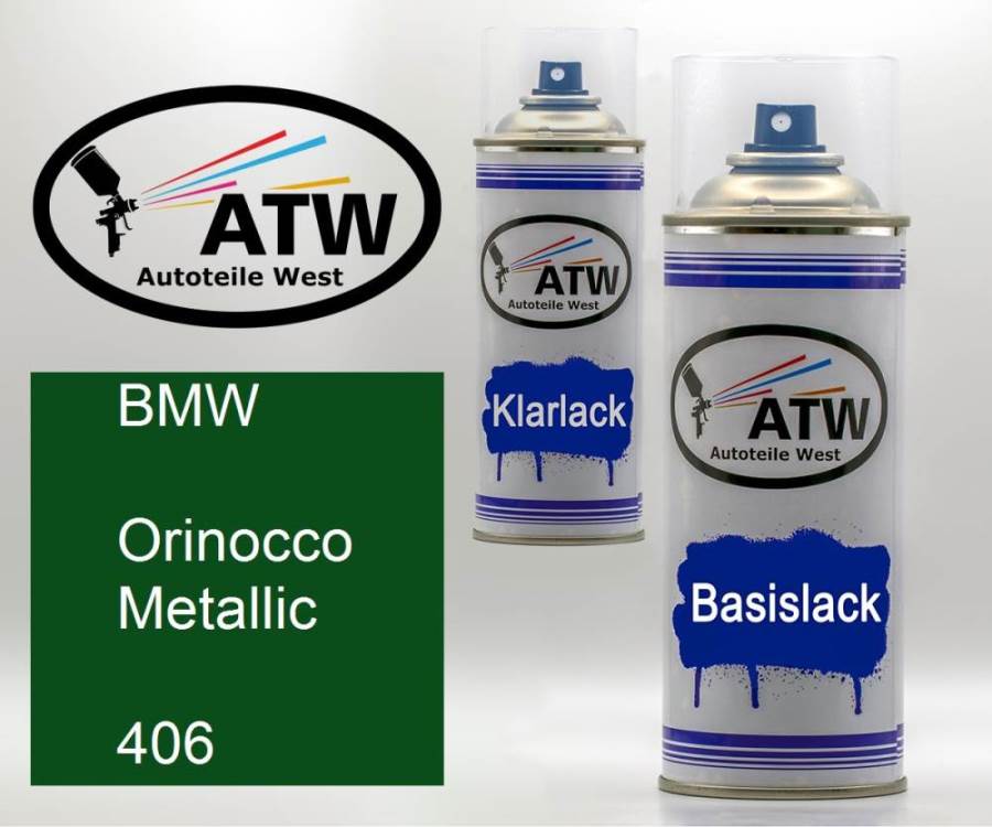 BMW, Orinocco Metallic, 406: 400ml Sprühdose + 400ml Klarlack - Set, von ATW Autoteile West.